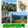 Zima w bibliotece - ferie zimowe 2023 - kolarz przedstawia zrzuty ekranu z gry Minecraft oraz zdjęcie uczestników zajęć