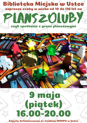 Inforgrafika dotyczaca spotkania planszolubow 9 maja w godz. 16.00-20.00